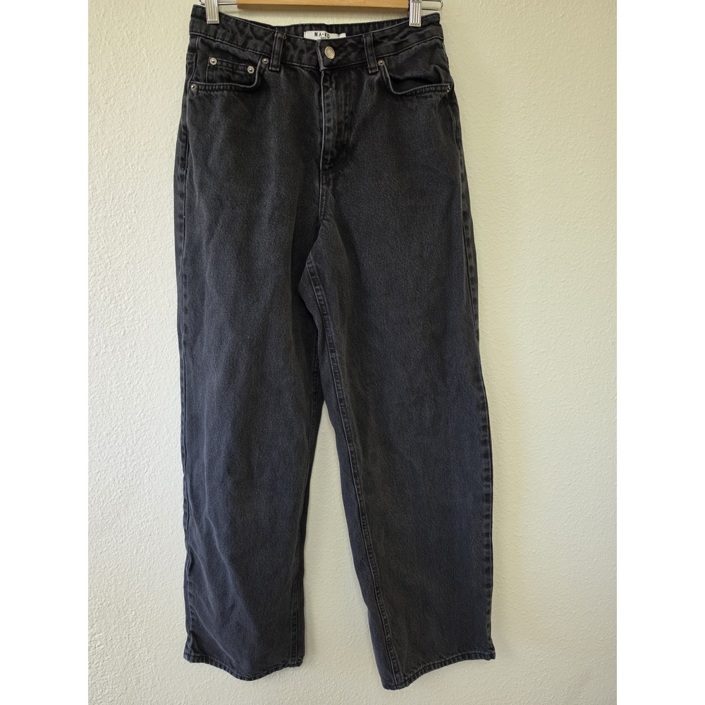 NA-KD Women Wide Leg Jeans Size 34 Black Cotton Casual Minimalist Denim